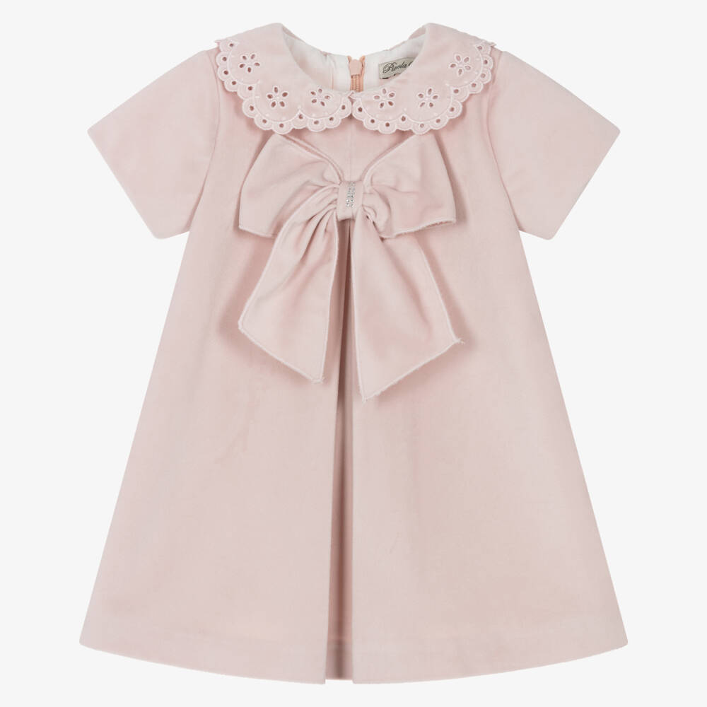Piccola Speranza-Платье из розового бархата с бантом для девочек | Childrensalon Outlet