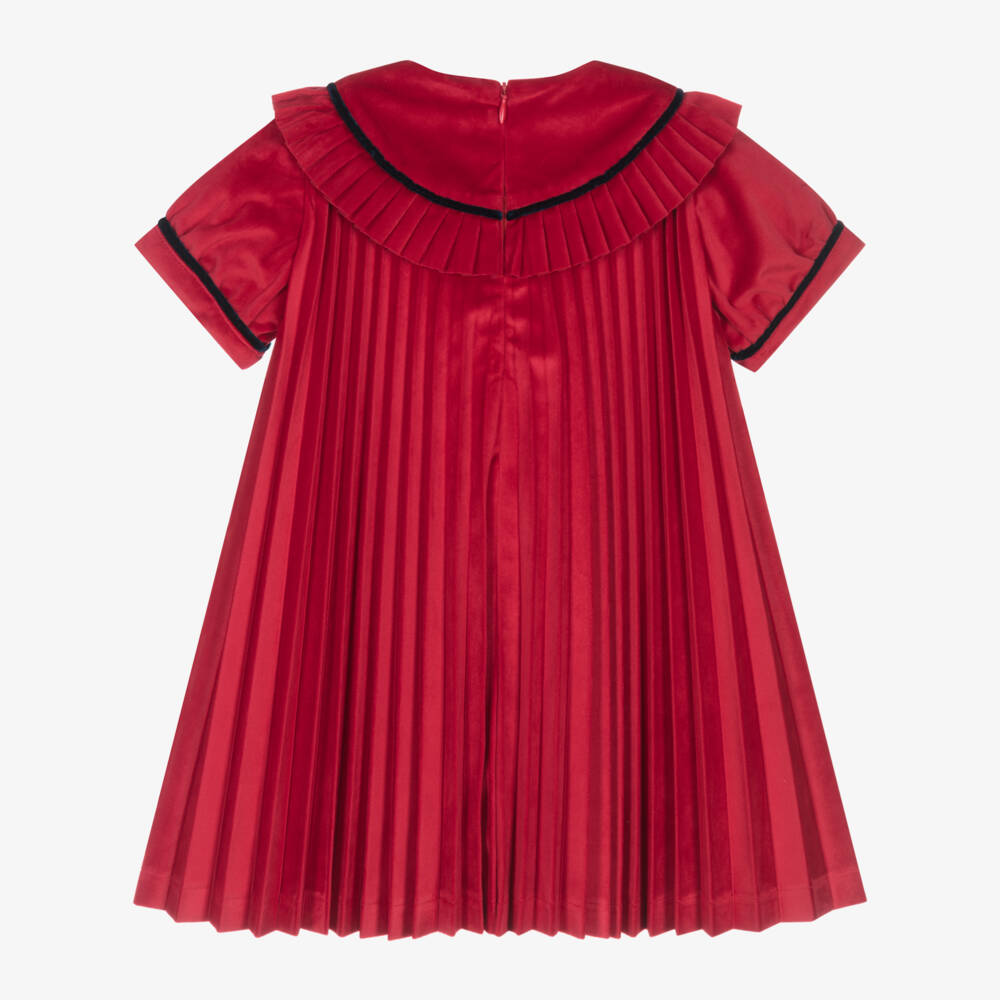 Piccola Speranza-Girls Velvet Red Pleated Dress | Childrensalon Outlet