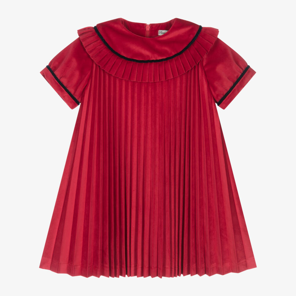 Piccola Speranza-Girls Velvet Red Pleated Dress | Childrensalon Outlet