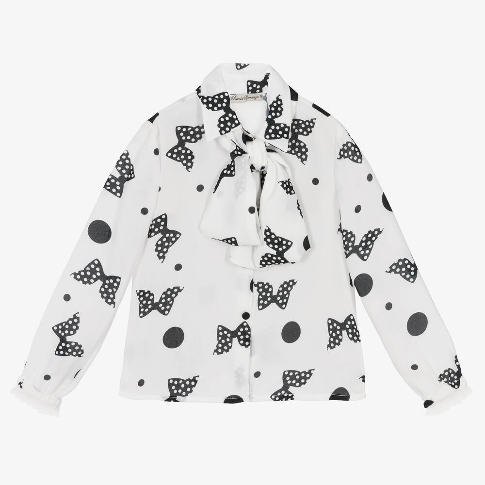 Piccola Speranza - Girls White & Black Blouse | Childrensalon