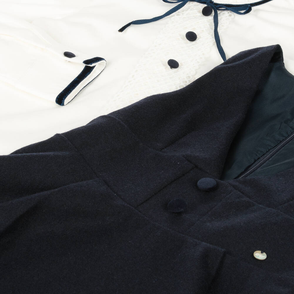 Piccola Speranza-Girls White Blouse & Navy Dress | Childrensalon Outlet
