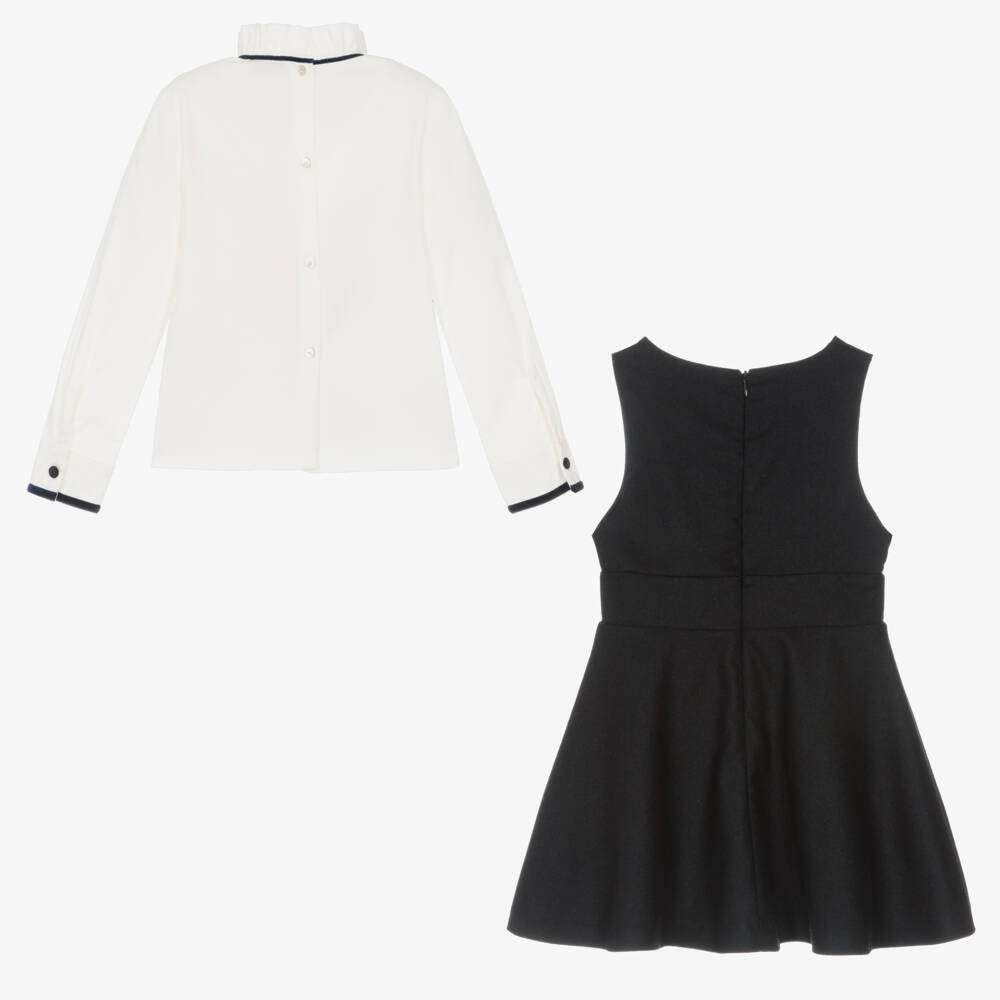 Piccola Speranza-Girls White Blouse & Navy Dress | Childrensalon Outlet