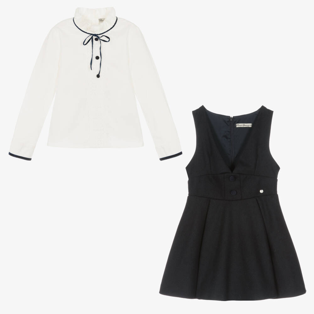 Piccola Speranza-Girls White Blouse & Navy Dress | Childrensalon Outlet