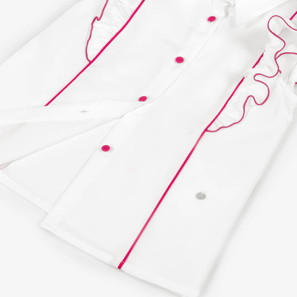 Piccola Speranza-Girls White Blouse with Fuchsia Pink Piping | Childrensalon Outlet