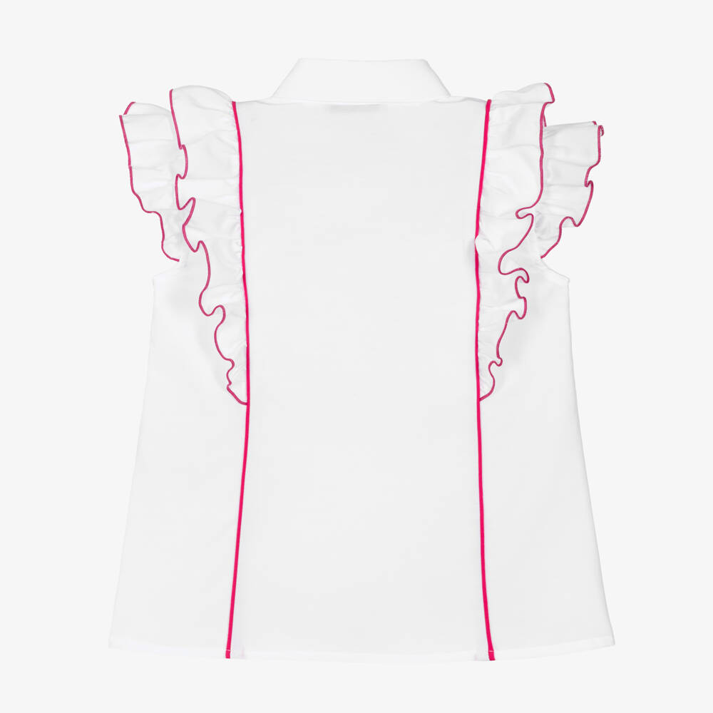 Piccola Speranza-Girls White Blouse with Fuchsia Pink Piping | Childrensalon Outlet