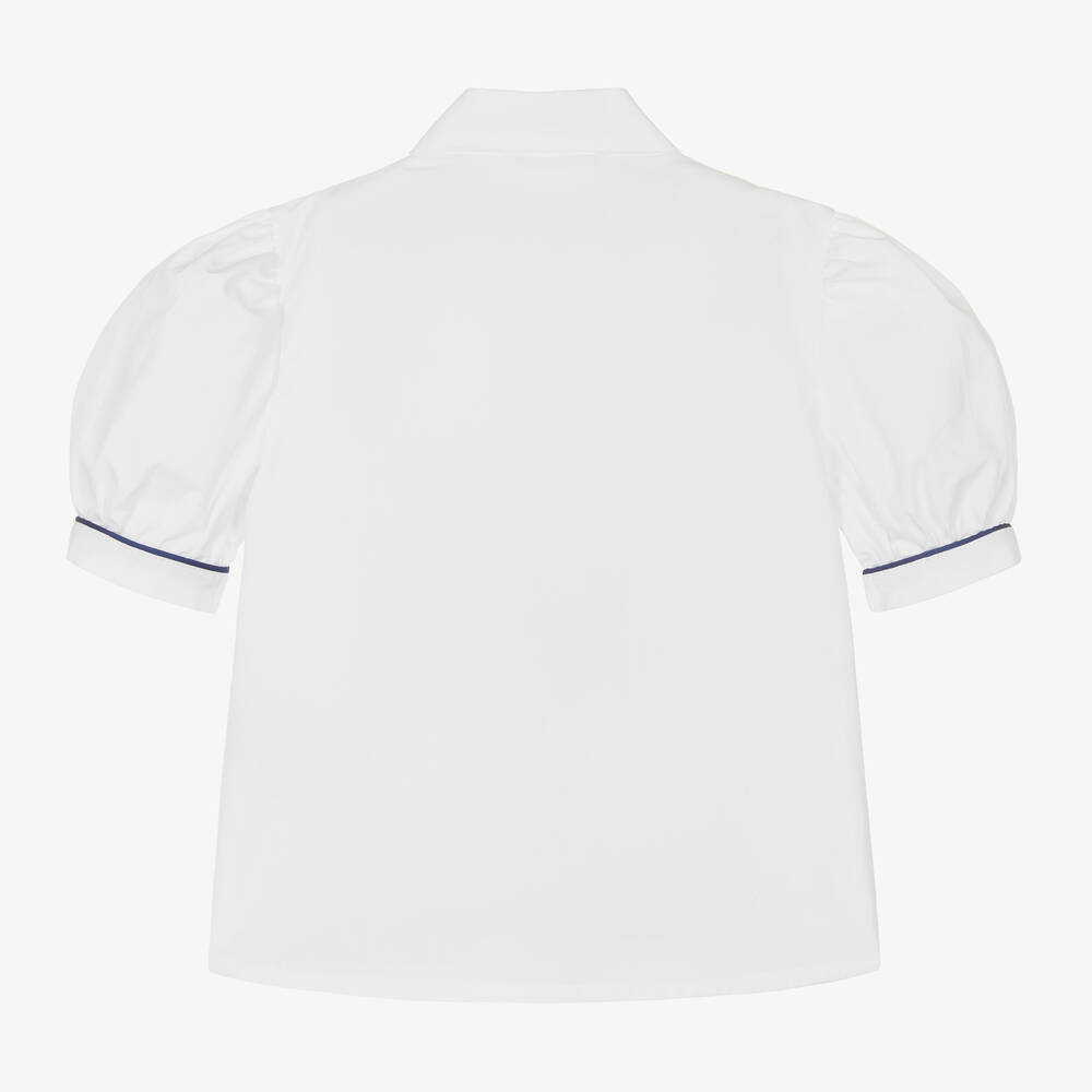 Piccola Speranza-Girls White & Blue Cotton Blouse | Childrensalon Outlet