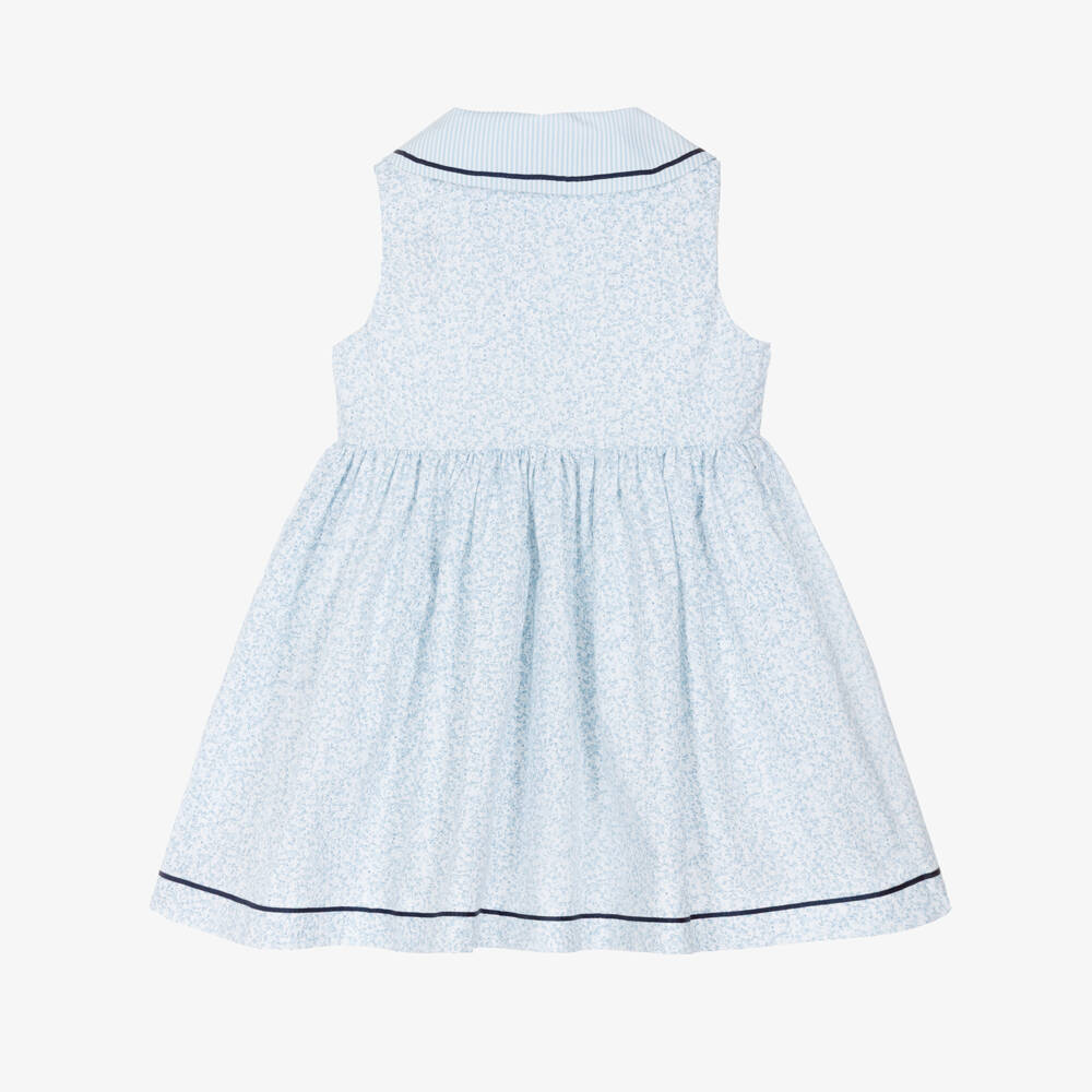 Piccola Speranza-Girls White & Blue Ditsy Floral Sleeveless Cotton Dress | Childrensalon Outlet