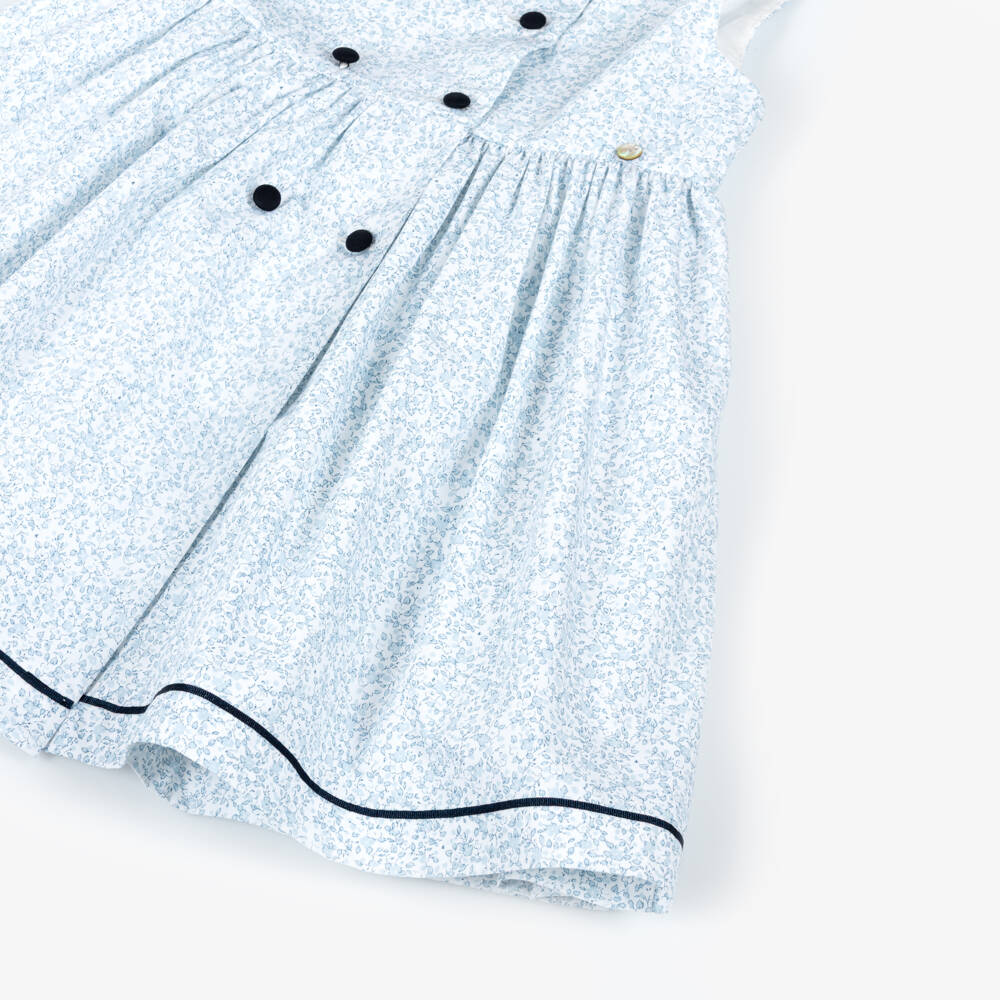 Piccola Speranza-Girls White & Blue Ditsy Floral Sleeveless Cotton Dress | Childrensalon Outlet