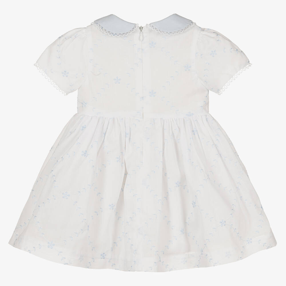Piccola Speranza-Бело-голубое хлопковое платье с вышивкой | Childrensalon Outlet