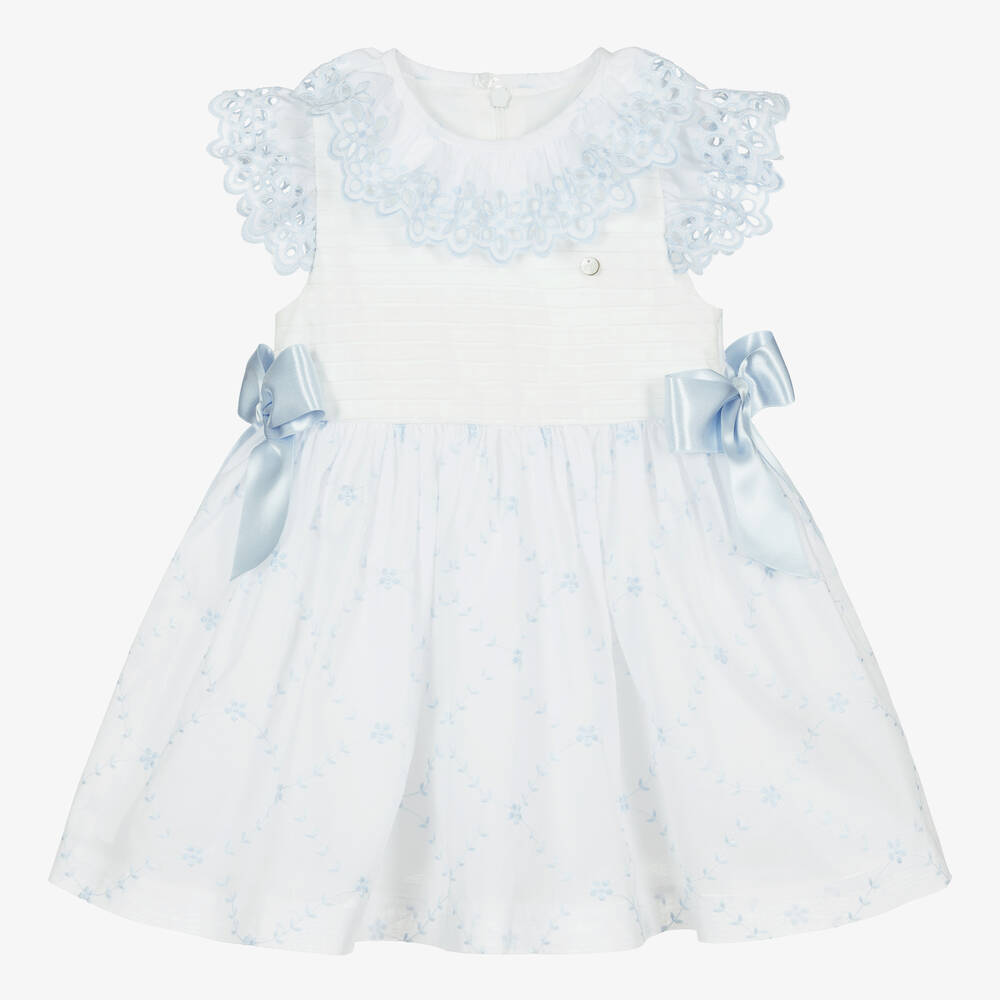 Piccola Speranza - Girls White & Blue Embroidered Dress | Childrensalon