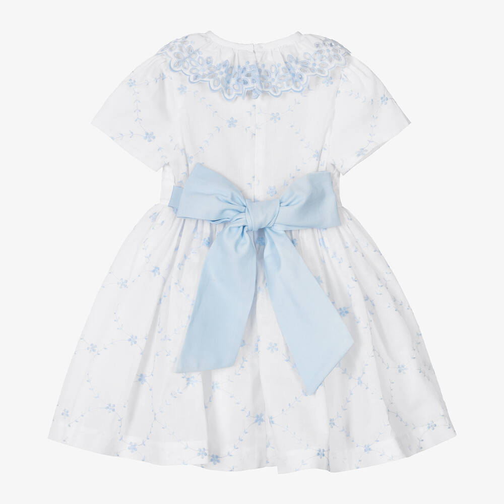 Piccola Speranza-Girls White & Blue Floral Dress | Childrensalon Outlet