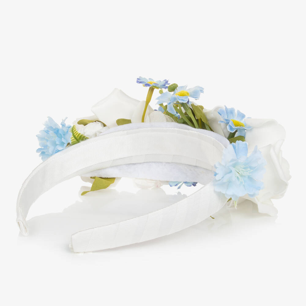 Piccola Speranza-Girls White & Blue Floral Hairband | Childrensalon Outlet