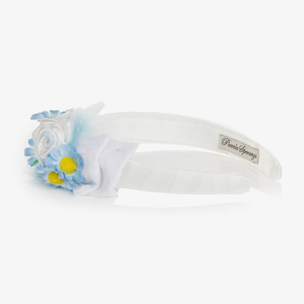 بيكولا سبيرانزا-طوق للشعر لون أبيض وأزرق مزين بورود للبنات | Childrensalon Outlet