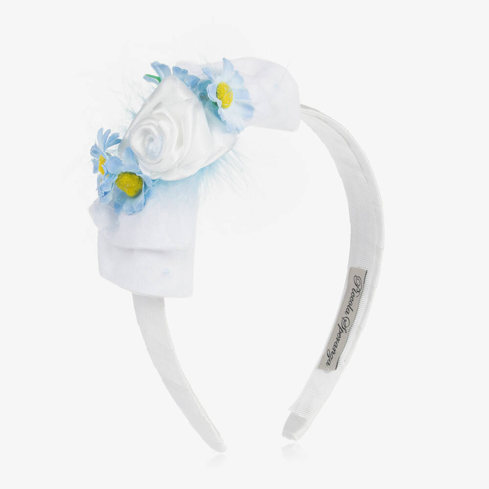 Piccola Speranza-Girls White & Blue Floral Hairband | Childrensalon Outlet