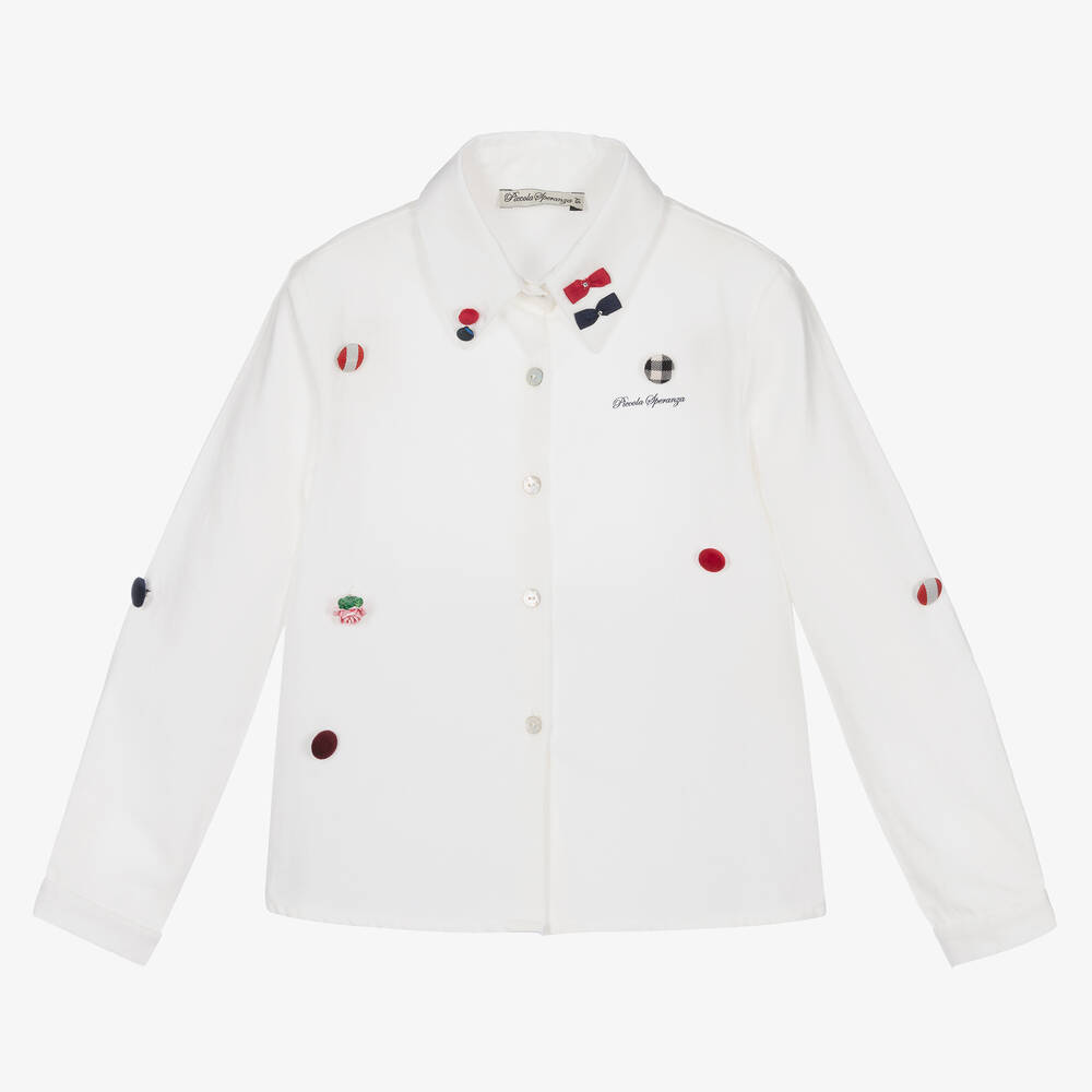 Piccola Speranza - Weißes Hemd mit Schleifen und Knöpfen (M) | Childrensalon