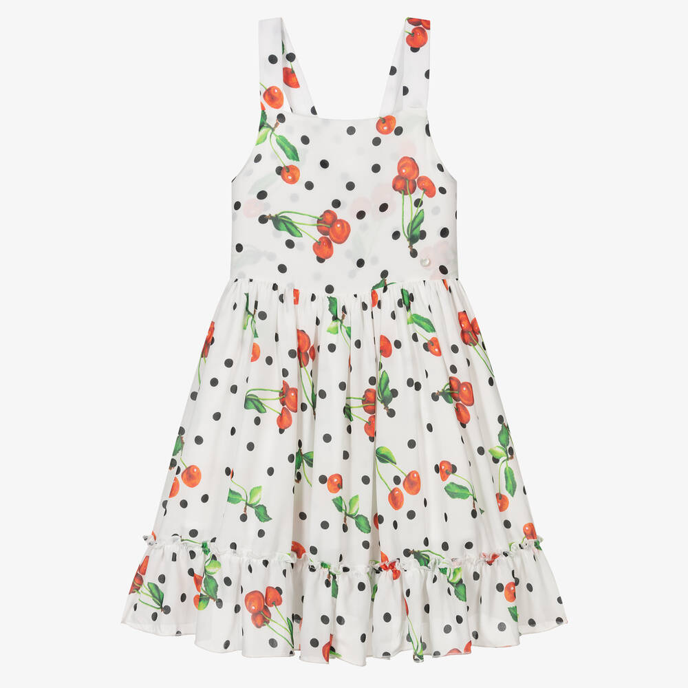 Piccola Speranza - Белое шифоновое платье с вишнями | Childrensalon