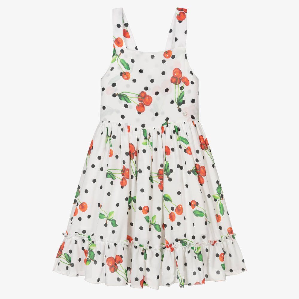 Piccola Speranza - Weißes Chiffonkleid mit Kirschen | Childrensalon