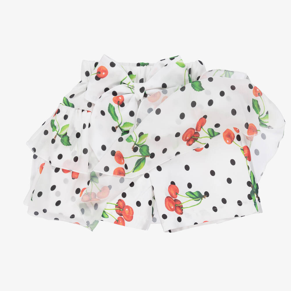 Piccola Speranza-Белая шифоновая юбка-шорты с вишнями | Childrensalon Outlet