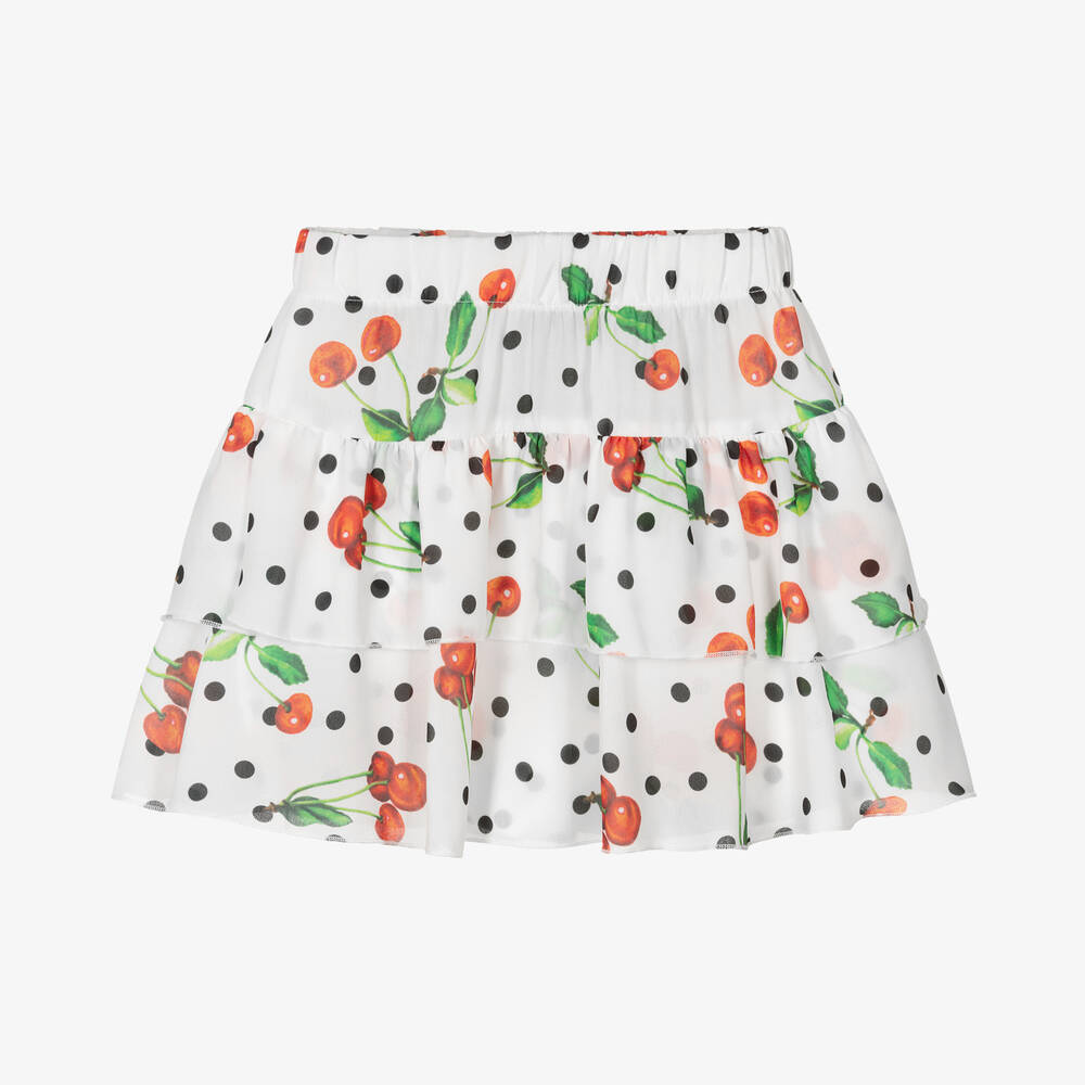 Piccola Speranza-Белая шифоновая юбка-шорты с вишнями | Childrensalon Outlet