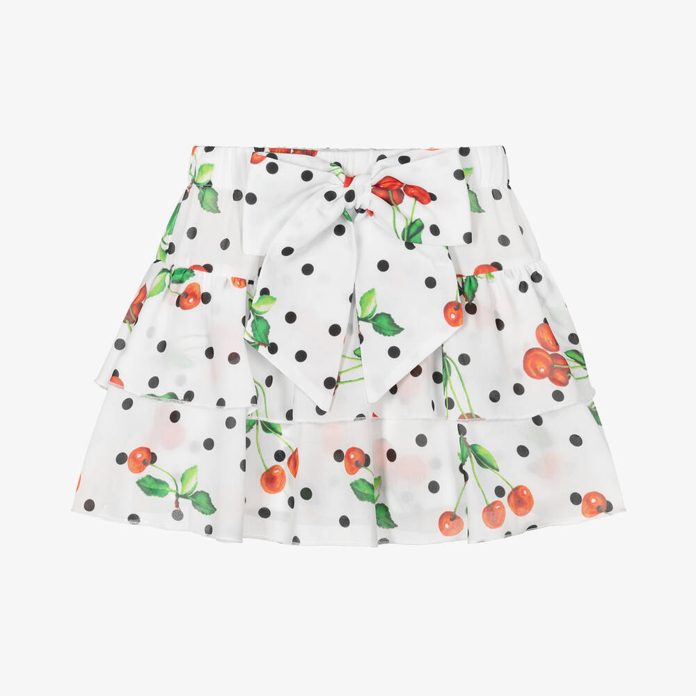 Piccola Speranza - Weißer Chiffon-Skort mit Kirschen | Childrensalon