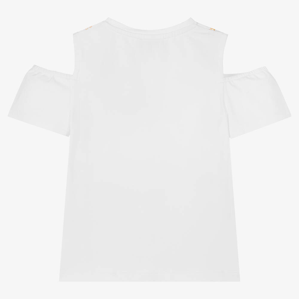 Piccola Speranza-Girls White Cotton Cold Shoulder Top | Childrensalon Outlet