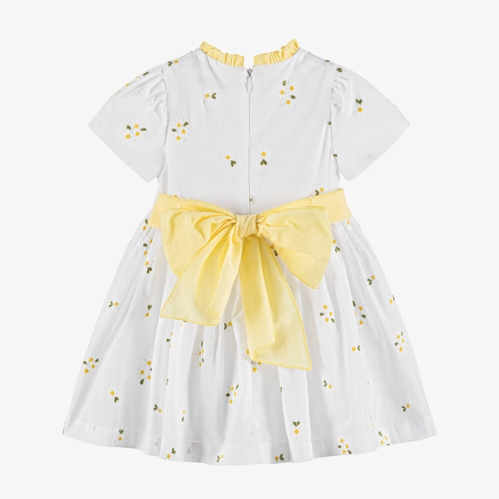 Piccola Speranza-Girls White Cotton Dress with Daisy Embroidery | Childrensalon Outlet