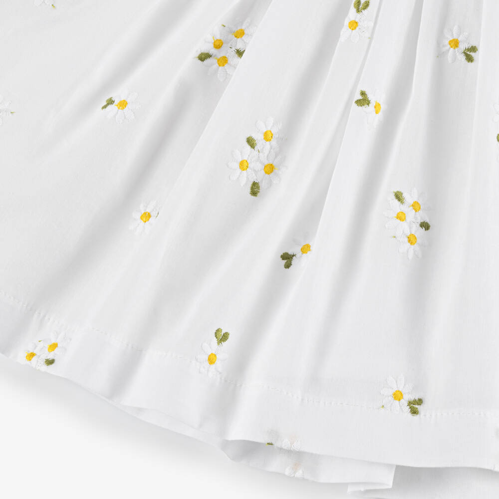 Piccola Speranza-Girls White Cotton Dress with Daisy Embroidery | Childrensalon Outlet