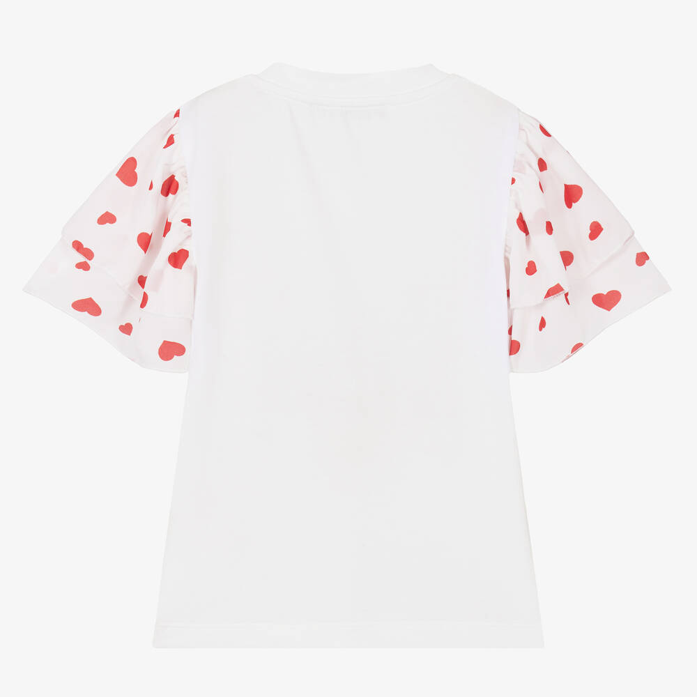 Piccola Speranza-تيشيرت قطن جيرسي لون أبيض بأكمام كشكش للبنات | Childrensalon Outlet