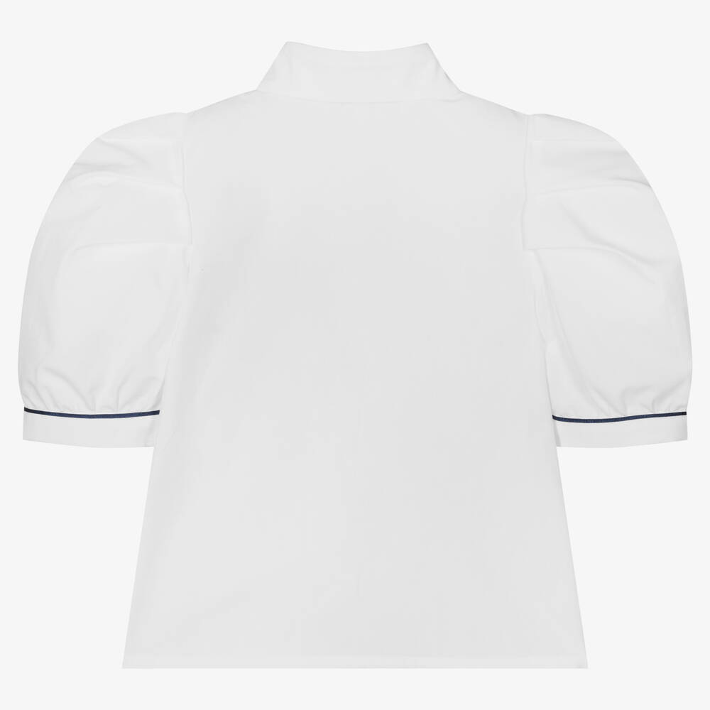 Piccola Speranza-Girls White Cotton Lime Shirt | Childrensalon Outlet