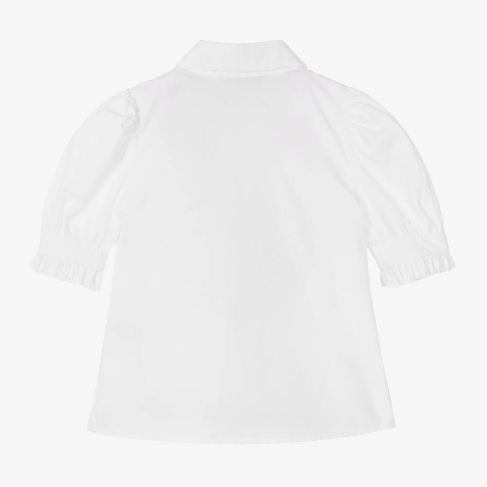 Piccola Speranza-Girls White Cotton Puffed Sleeve Blouse | Childrensalon Outlet