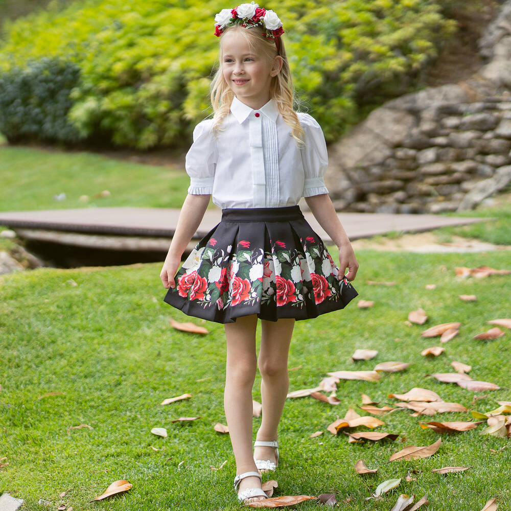 Piccola Speranza-Girls White Cotton Puffed Sleeve Blouse | Childrensalon Outlet