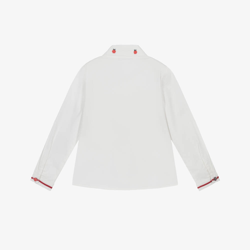 Piccola Speranza-Girls White Cotton Ruffle Blouse | Childrensalon Outlet