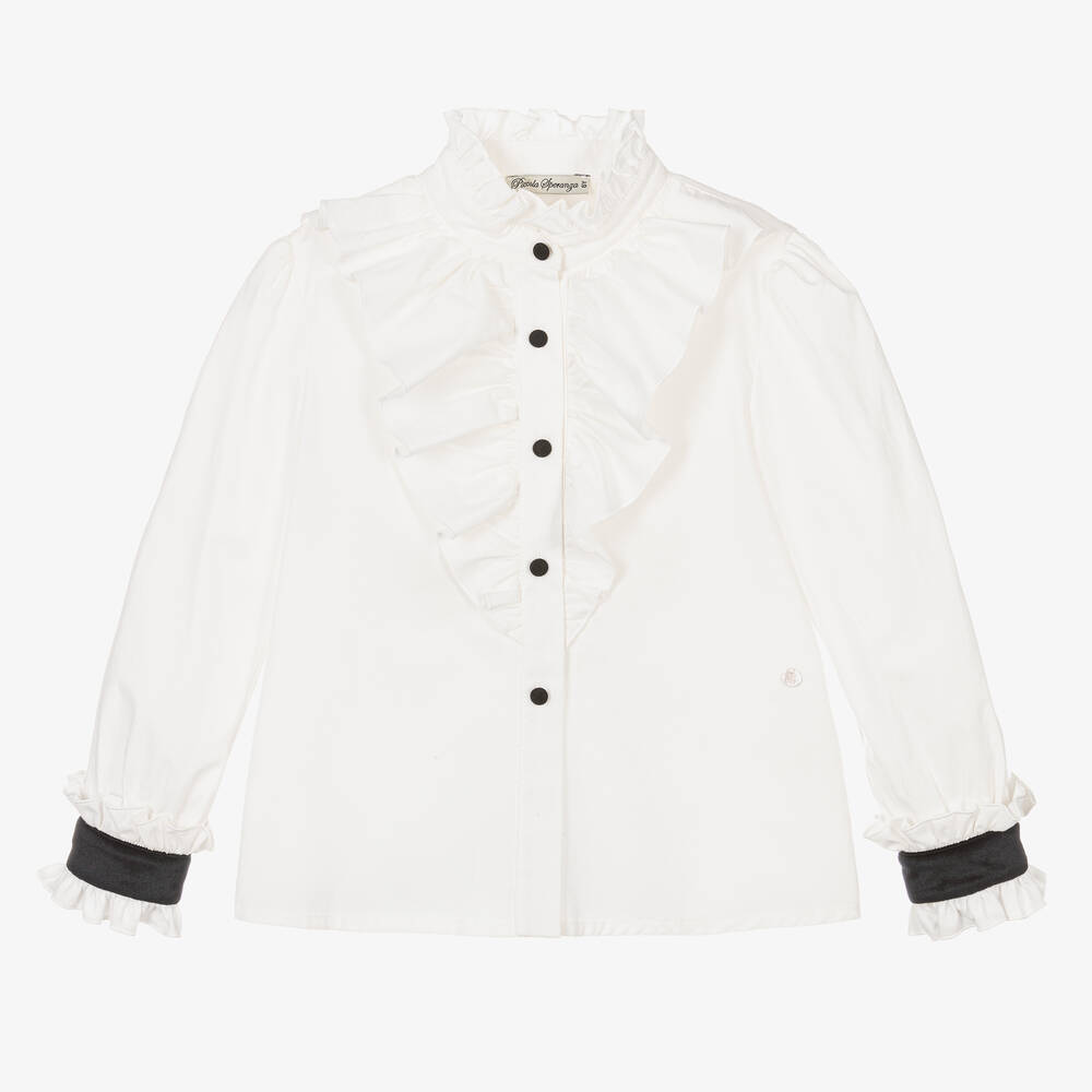 Piccola Speranza - Белая хлопковая блузка с воротником и рюшами  | Childrensalon