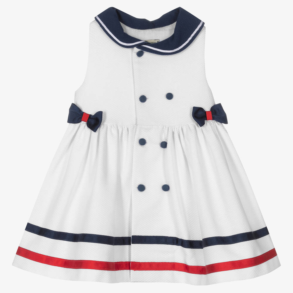 Piccola Speranza - Белое хлопковое платье в матросском стиле | Childrensalon