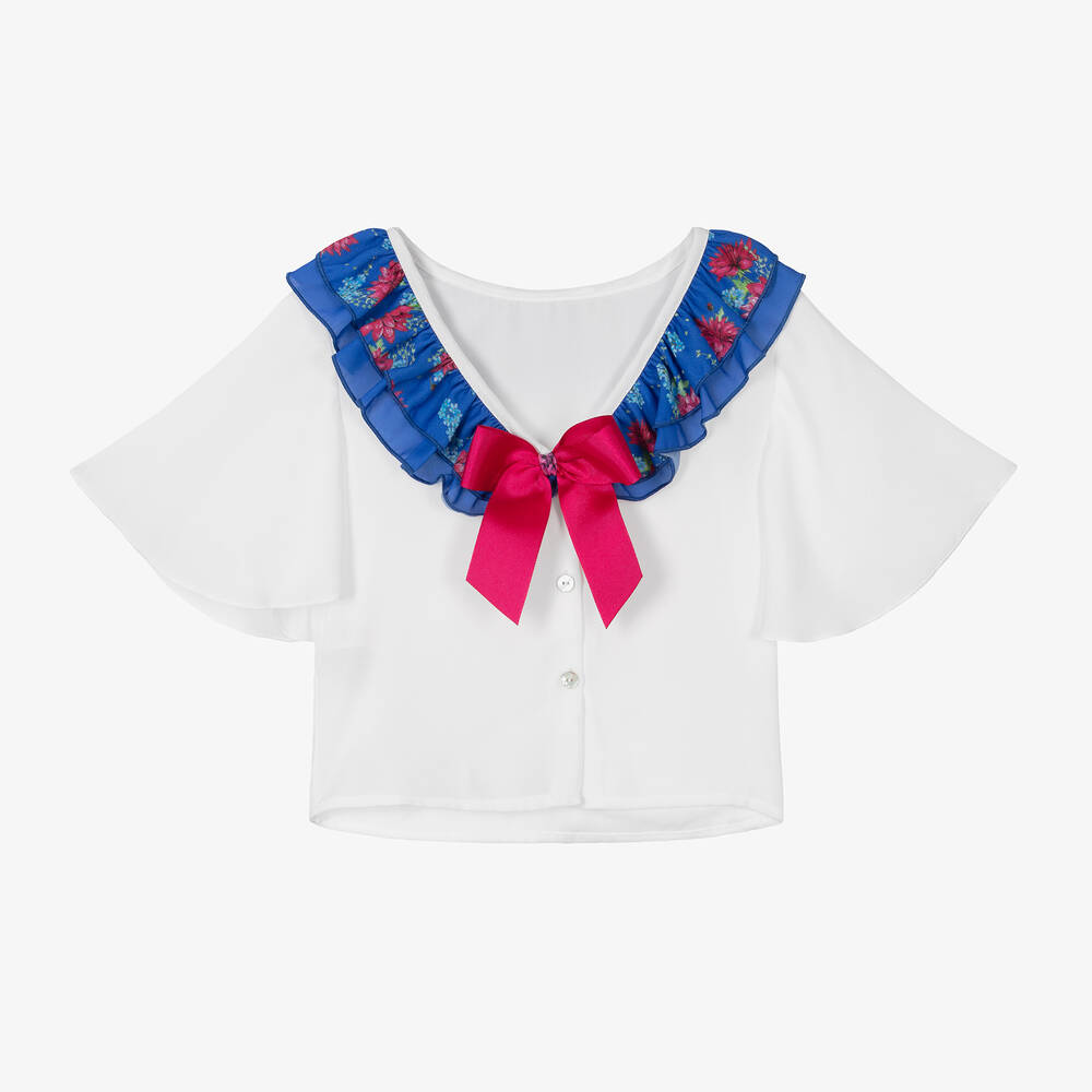 Piccola Speranza-Girls White Crêpe Chiffon Blouse | Childrensalon Outlet