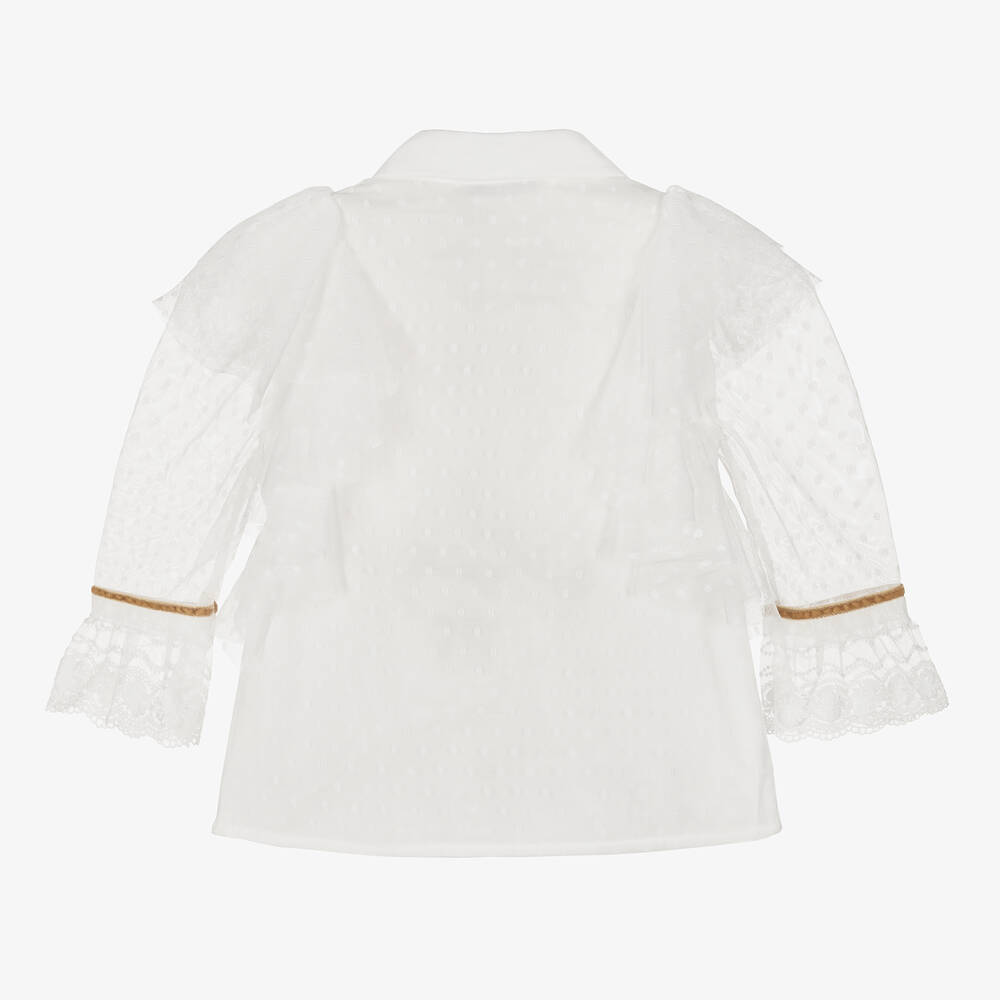 Piccola Speranza-بلوز تول منقّط لون أبيض للبنات | Childrensalon Outlet