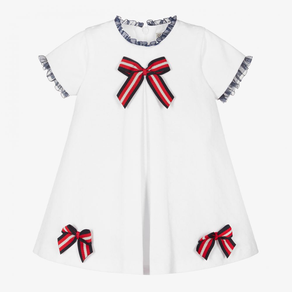 Piccola Speranza - Белое платье с бантом в горошек для девочек | Childrensalon