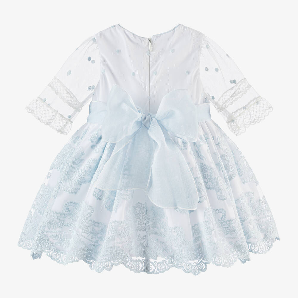 Piccola Speranza-فستان أطفال بناتي قطن وتول مطرز لون أبيض | Childrensalon Outlet