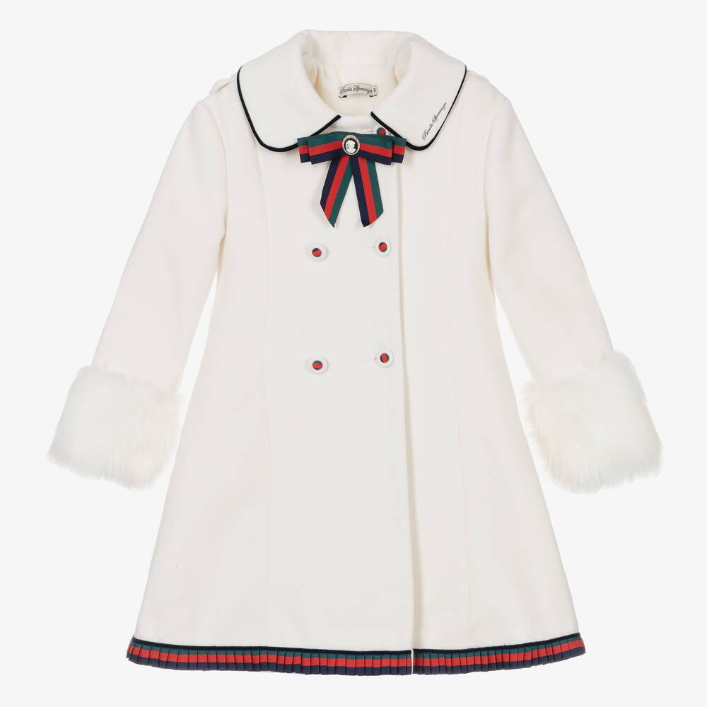 Piccola Speranza - Белое пальто с отделкой из искусственного меха | Childrensalon
