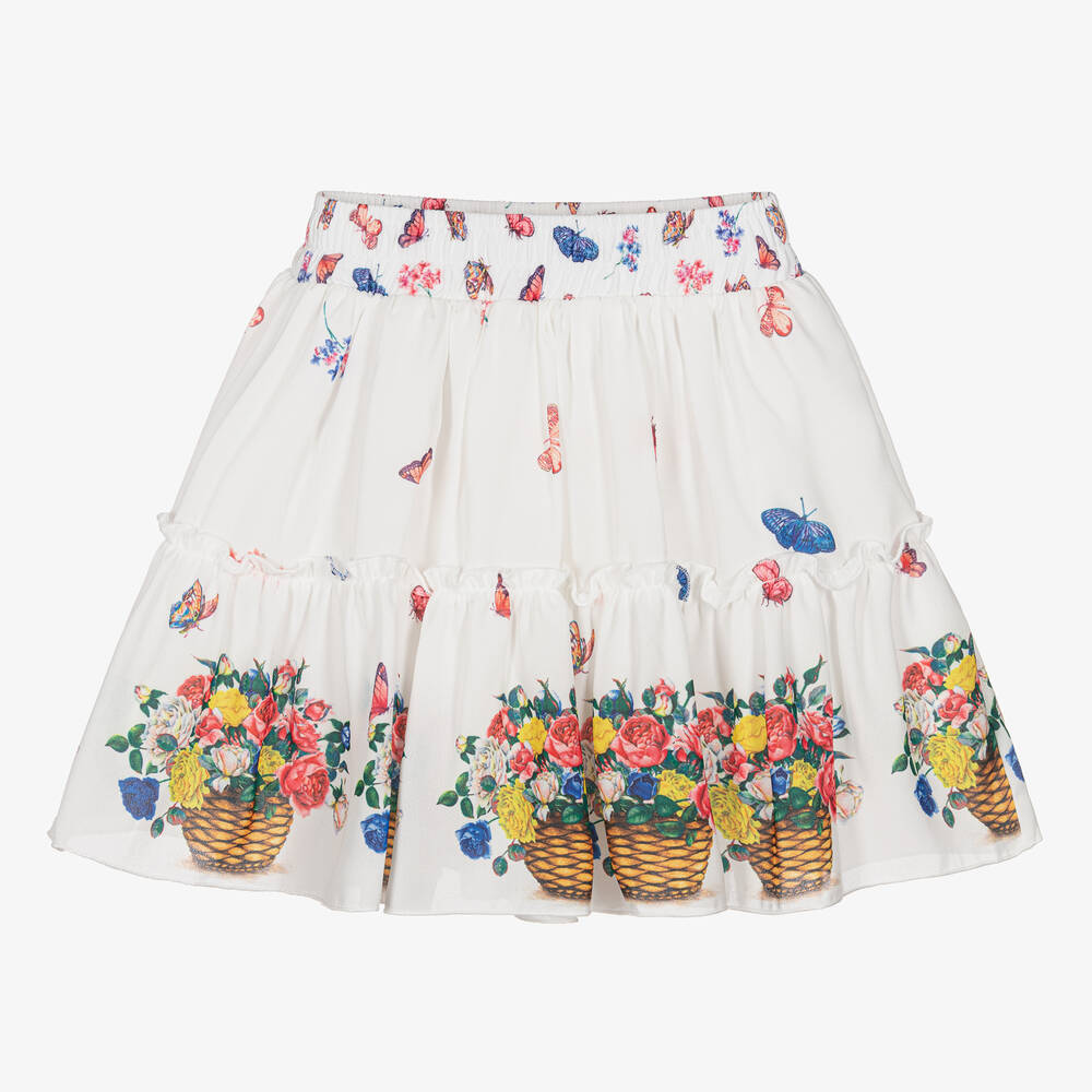Piccola Speranza - Girls White Floral Crêpe Chiffon Skirt | Childrensalon
