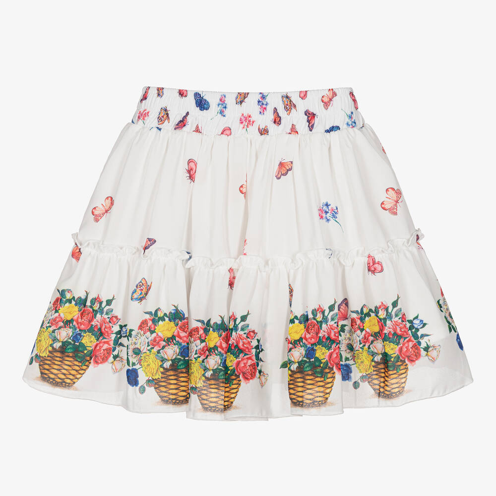 Piccola Speranza-Girls White Floral Crêpe Chiffon Skirt | Childrensalon Outlet