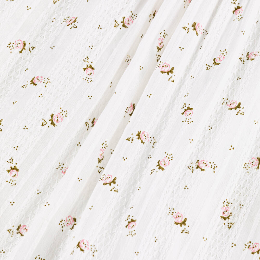 Piccola Speranza-Girls White Floral Print Cotton Dress with Pink Ruffles | Childrensalon Outlet