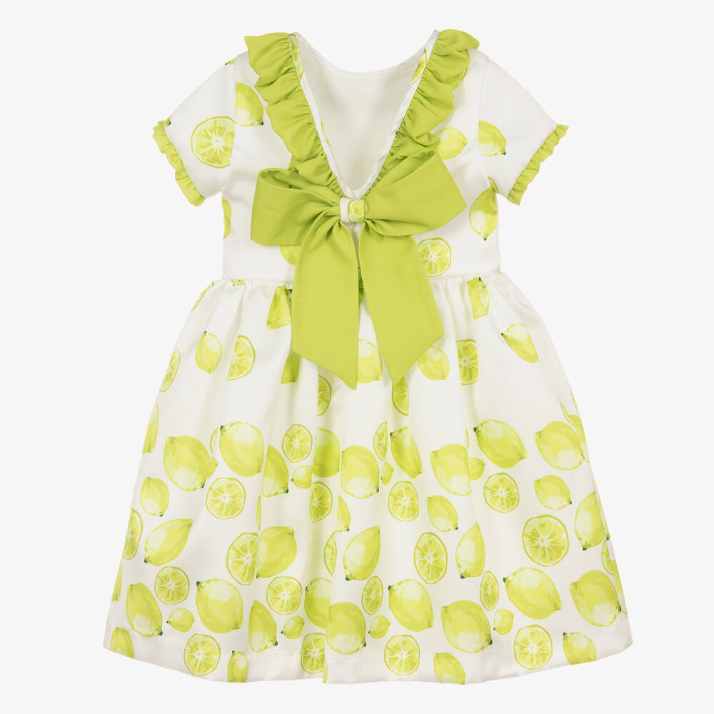 Piccola Speranza-Girls White & Green Lime Dress | Childrensalon Outlet