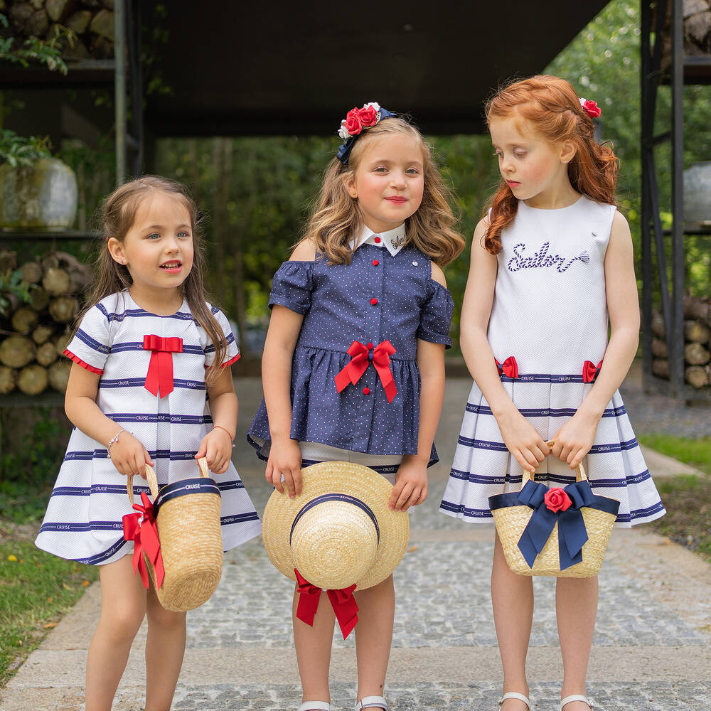 Piccola Speranza-Girls White Nautical Cotton Dress | Childrensalon Outlet