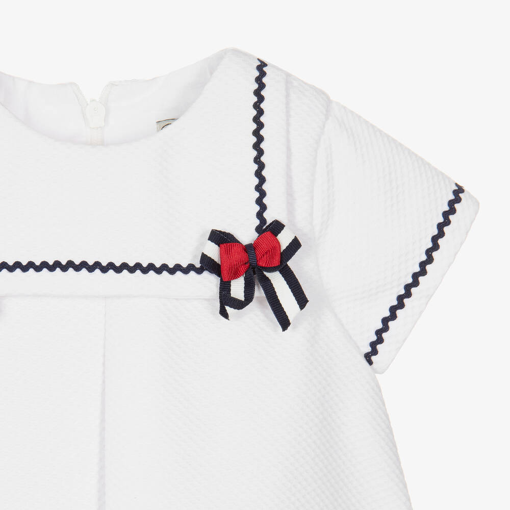Piccola Speranza-Girls White Nautical Stripe Dress | Childrensalon Outlet