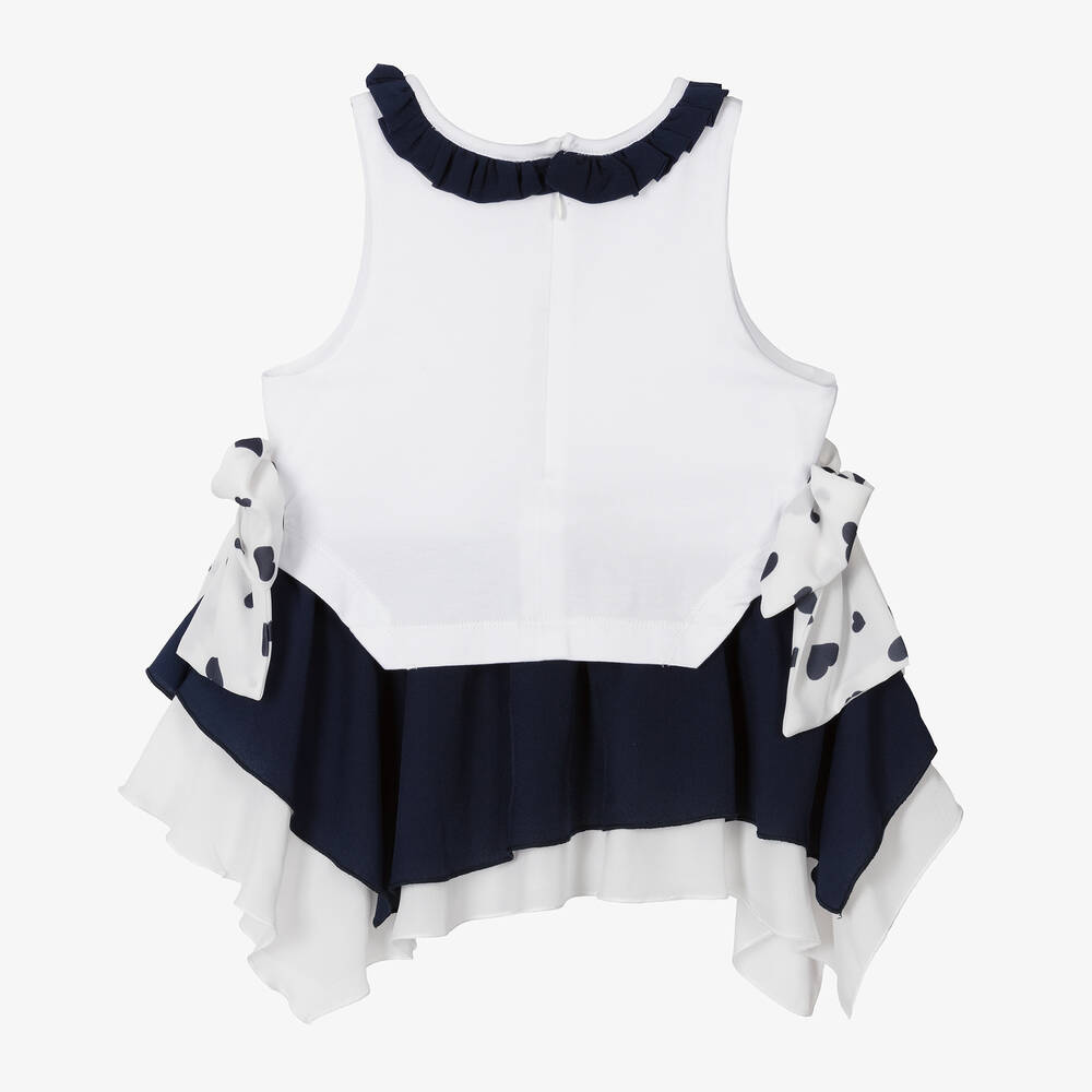 Piccola Speranza-توب قطن جيرسي لون أبيض وكحلي للبنات | Childrensalon Outlet