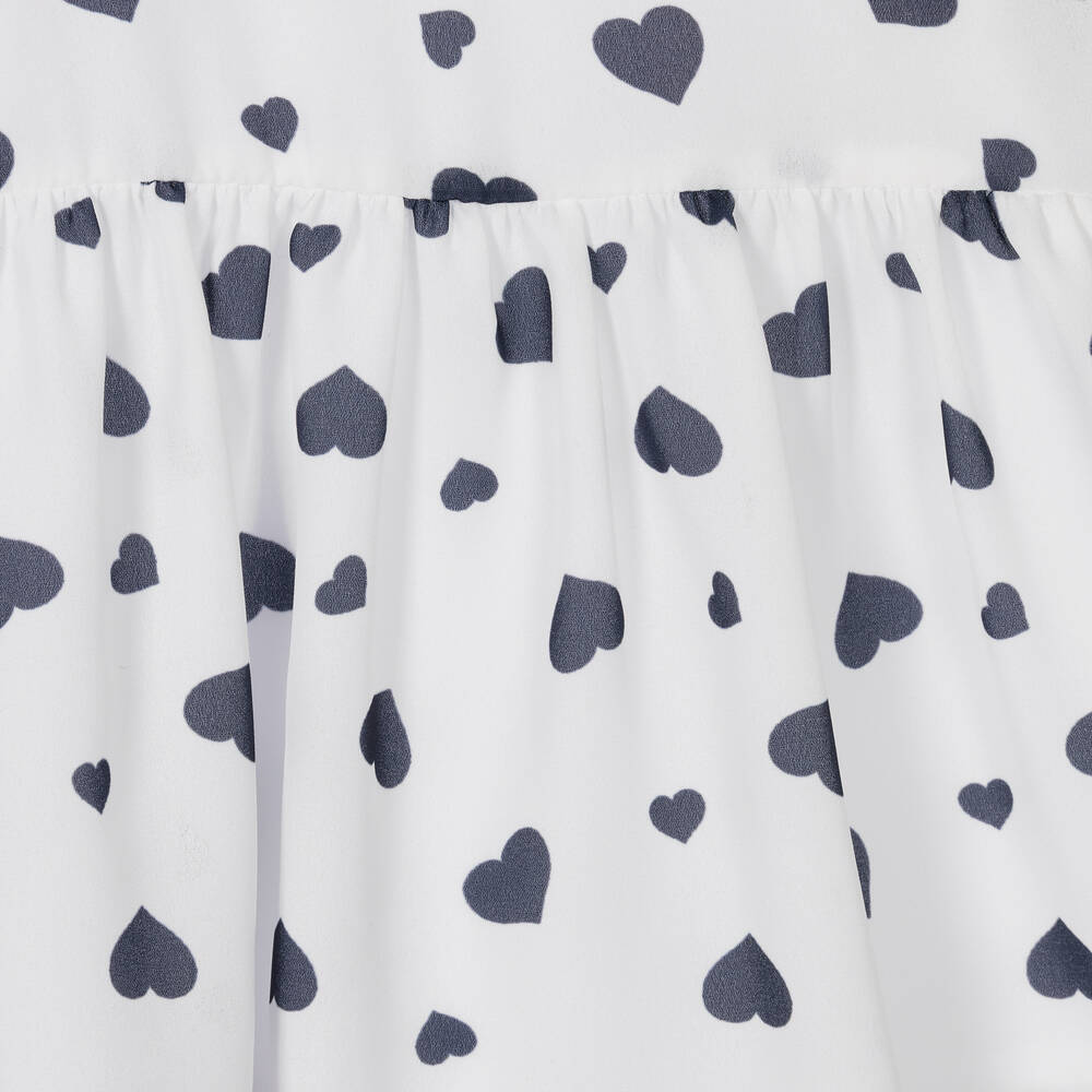 Piccola Speranza-Girls White & Navy Blue Heart Dress | Childrensalon Outlet
