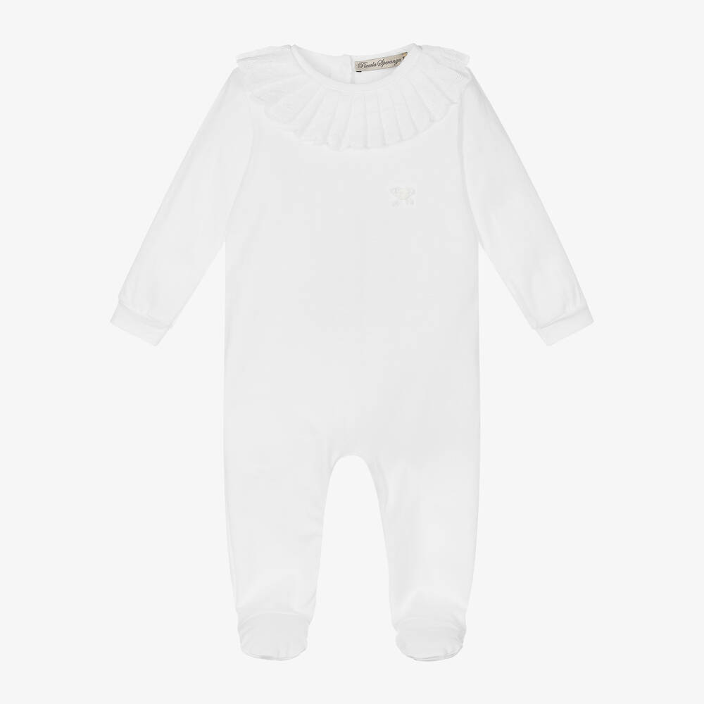 Piccola Speranza-Girls White Organic Cotton Babygrow | Childrensalon Outlet