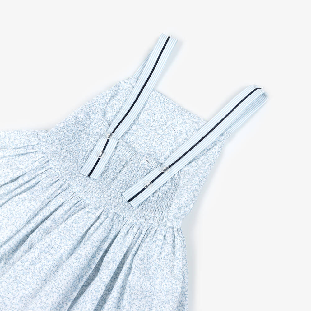 Piccola Speranza-Girls White & Pale Blue Ditsy Floral Print Sundress | Childrensalon Outlet