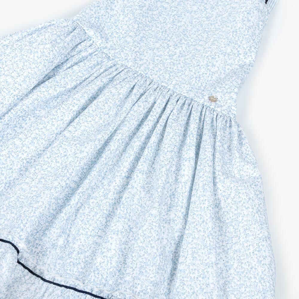 Piccola Speranza-Girls White & Pale Blue Ditsy Floral Print Sundress | Childrensalon Outlet